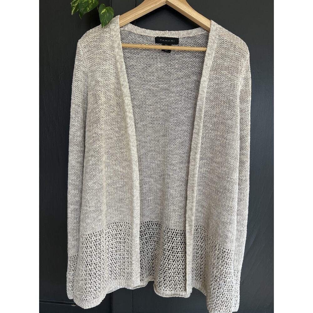 Tahari Lightweight Knit Cardigan L Neutral Open